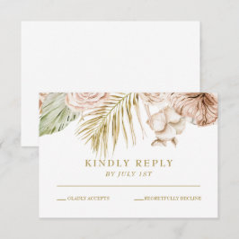 Cartão RSVP Casamento de terracota floral tropical boêmio e pa