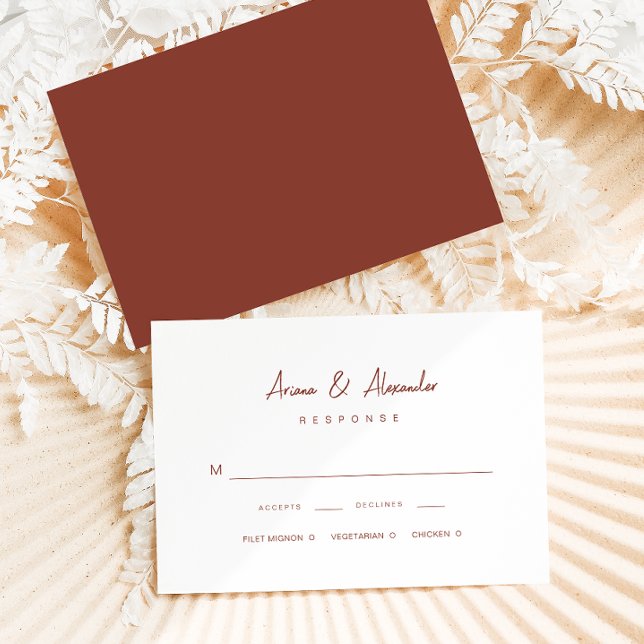 Cartão RSVP Casamento de Terracotta com Script Simples (Criador carregado)
