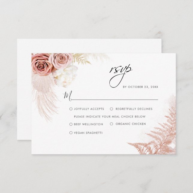 Cartão RSVP Casamento de Terracotta de Pampas Elegante (Frente/Verso)