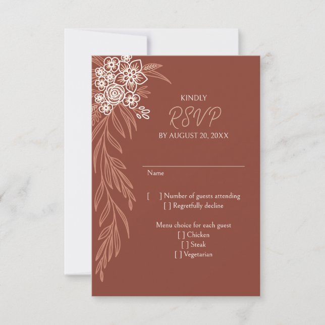 Cartão RSVP Casamento de Terracotta Floral Botânico (Frente)