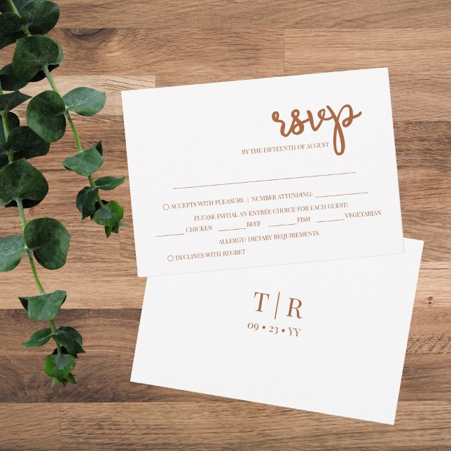Cartão RSVP Casamento de Terracotta Minimalista Elegante (Criador carregado)