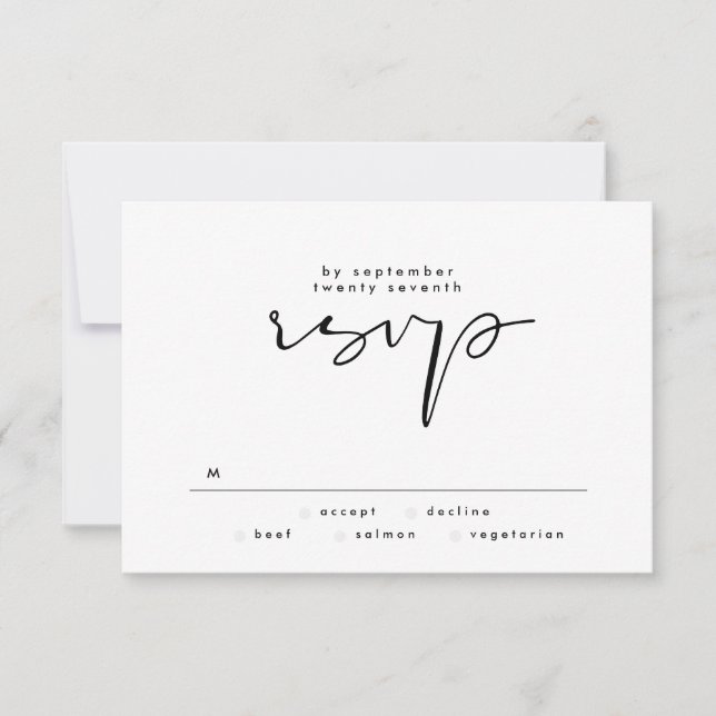 Cartão RSVP Casamento de Texto Branco e Preto Elegante Moderno (Frente)