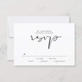 Cartão RSVP Casamento de Texto Branco e Preto Elegante Moderno
