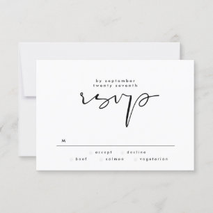 Cartão RSVP Casamento de Texto Branco e Preto Elegante Moderno