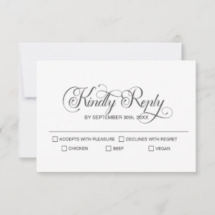 Cartão RSVP Casamento de Texto da Cinza Simples na moda