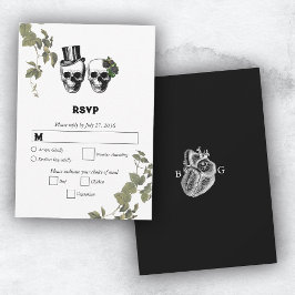 Cartão RSVP Casamento de Til Death Gothic Heart Floral Skulls