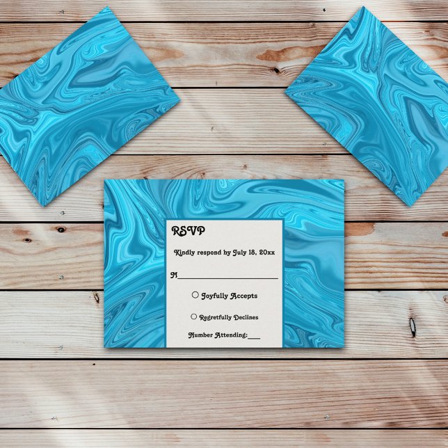 Cartão RSVP Casamento de Tinta Abstrato Azul Elegante (Criador carregado)