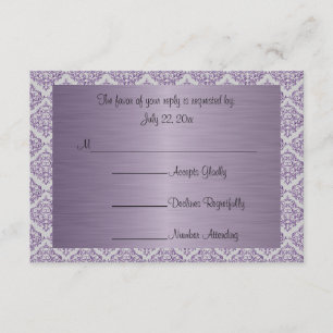 Cartão RSVP Casamento de Trendy Moderno em um Damasco Roxo Ame