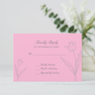 Cartão RSVP Casamento de Tulip Minimalista Rosa e Cinza