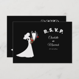 Cartão RSVP Casamento de Tuxedo Suit & Bride Silhouette