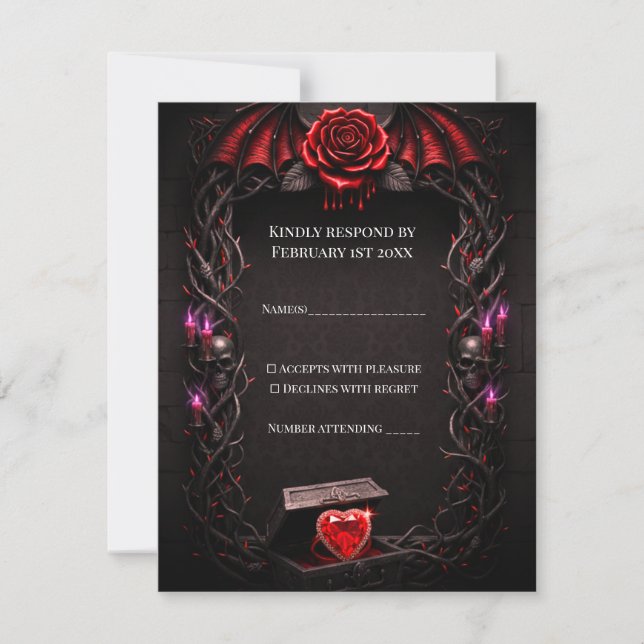 Cartão RSVP Casamento de Vampiro Gótico de Noite Eterna Romanc (Frente)