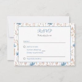 Cartão RSVP Casamento de Verão Azul Flores Selvagens Secas Rai
