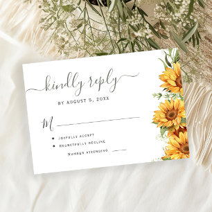 Cartão RSVP Casamento de verão boêmio com girassóis preto e br
