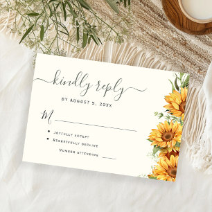 Cartão RSVP Casamento de verão boêmio girassóis jardim preto e