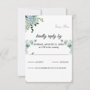 Cartão RSVP Casamento de Verão com Verde Folhagem de Eucalipto
