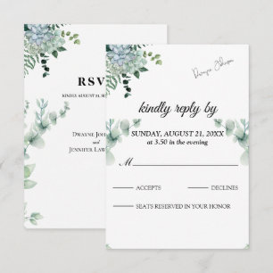 Cartão RSVP Casamento de Verão com Verde Folhagem de Eucalipto