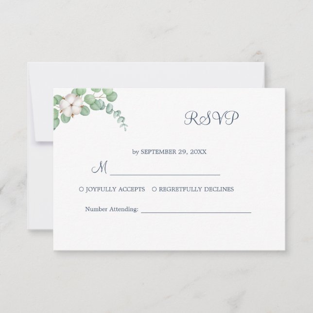 Cartão RSVP Casamento de Verão de Eucalyptus Greenery Rustic. (Frente)