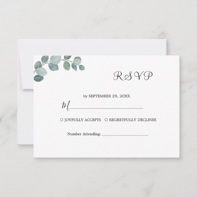 Cartão RSVP Casamento de Verão de Eucalyptus Greenery Rustic. (Frente)