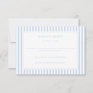 Cartão RSVP Casamento de Verão Minimalista com Listras Azuis e