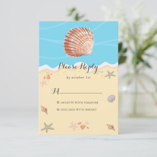 Cartão RSVP Casamento de Verão no Oceano Azul Minimalista