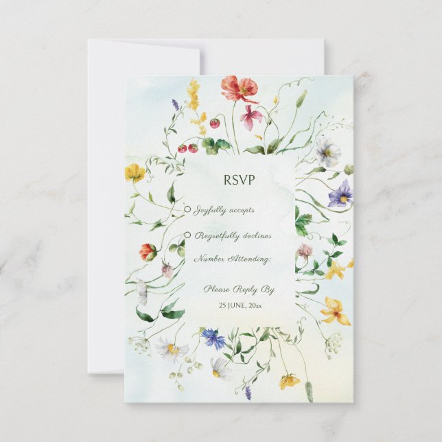 Cartão RSVP Casamento de Verão Russo do Romance Verde e Branco (Frente)