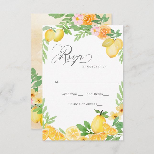 Cartão RSVP Casamento de Verão Rustic Lemon Citrus Boho (Frente/Verso)