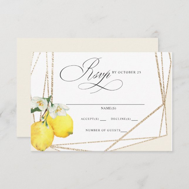 Cartão RSVP Casamento de Verão Rustic Lemon Citrus Boho (Frente/Verso)