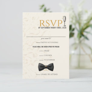 Cartão RSVP Casamento de Vésperas de ano novo Dourada e negra
