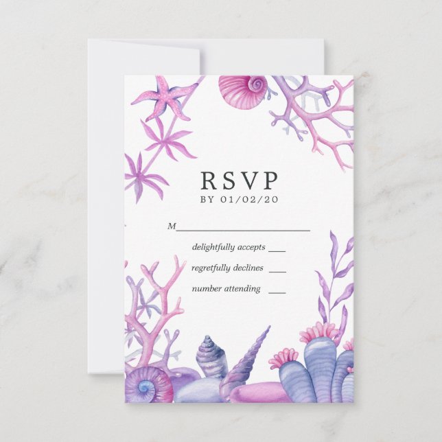 Cartão RSVP Casamento de Vida do Oceano de Aquarela (Frente)