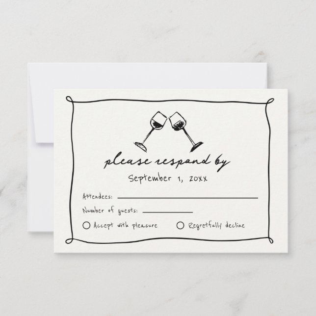 Cartão RSVP Casamento de Vinha Desenhada à Mão Negra (Frente)