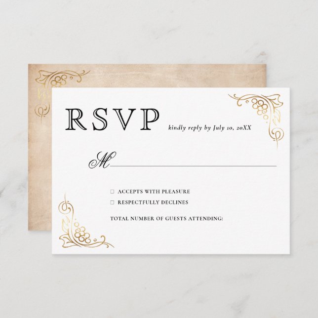 Cartão RSVP Casamento de Vinha Elegante Rustic Watercolor (Frente/Verso)