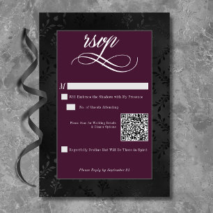Cartão RSVP Casamento de Vinho Satin Damask Negro Negro Escuro