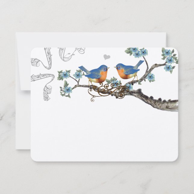 Cartão RSVP Casamento de Vintage Bluebird Blooming Branoming (Frente)