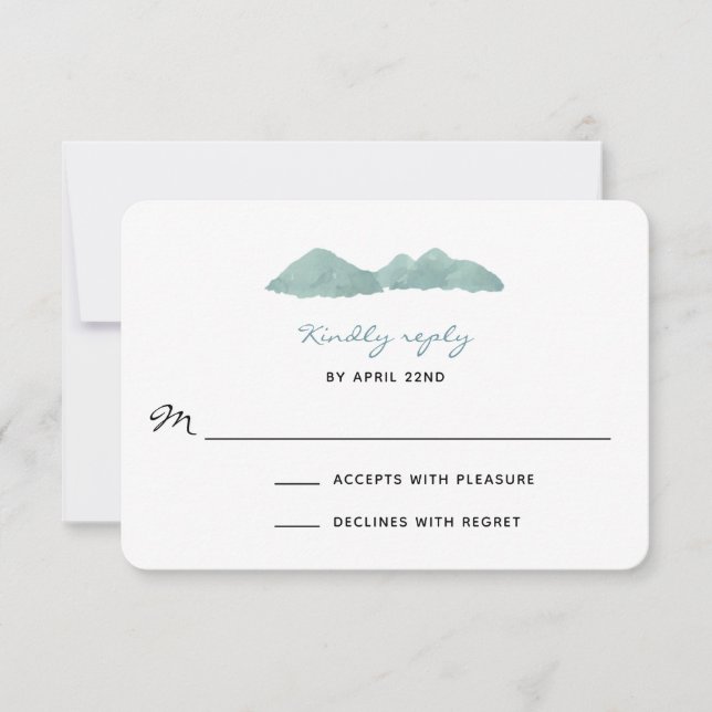 Cartão RSVP Casamento de Watercolor em lago das Montanhas (Frente)