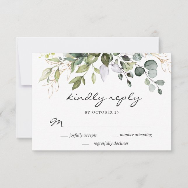 Cartão RSVP Casamento de Watercolor Eucalyptus Greenery (Frente)