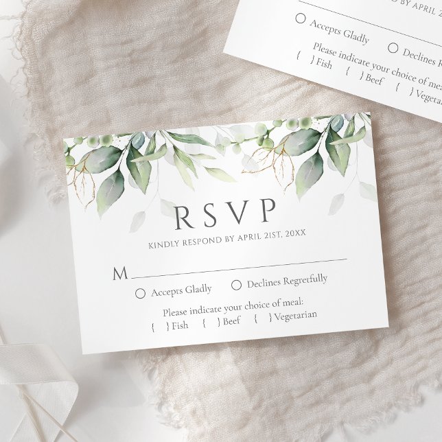 Cartão RSVP Casamento de Watercolor Eucalyptus Greenery (Criador carregado)