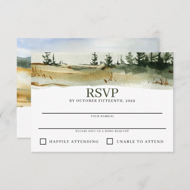 Cartão RSVP Casamento de Watercolor Outdoorsy (Frente/Verso)
