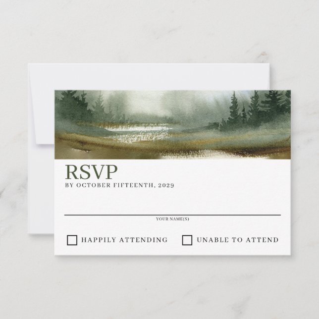 Cartão RSVP Casamento de Watercolor Outdoorsy (Frente)