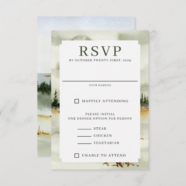Cartão RSVP Casamento de Watercolor Outdoorsy (Frente/Verso)