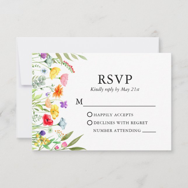 Cartão RSVP Casamento de Watercolor Wildflower (Frente)