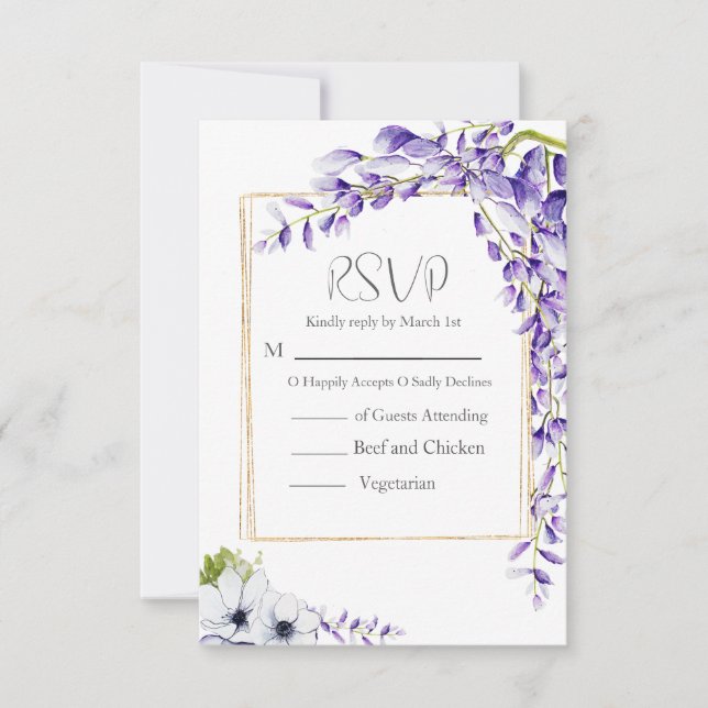 Cartão RSVP Casamento de Watercolor Wisteria Blooms (Frente)