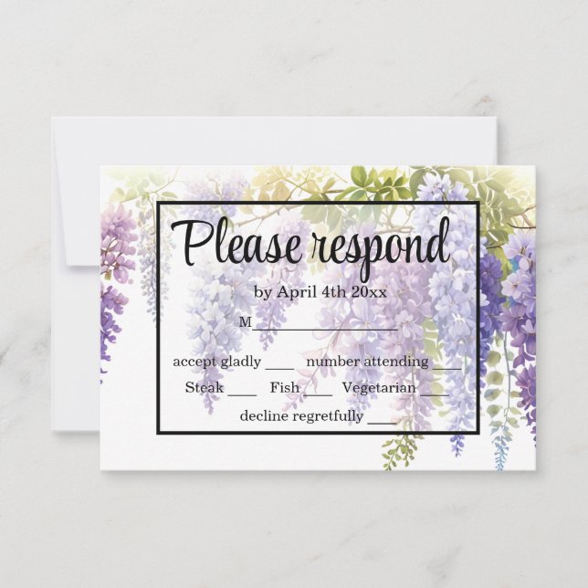 Cartão RSVP Casamento de wisteria de cor da água púrpura Elega (Frente)