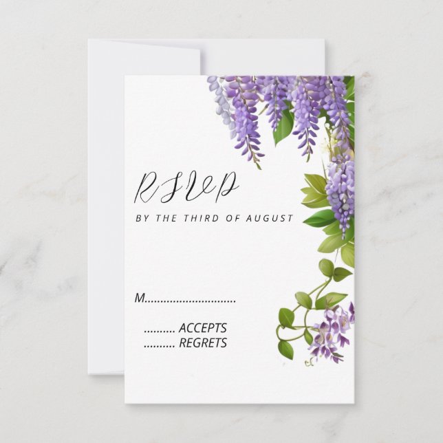 Cartão RSVP Casamento de Wisteria Púrpura Botânica (Frente)