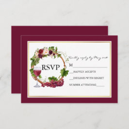 Cartão RSVP Casamento de Wreath Burgundy, Uvas Florais De Aqua
