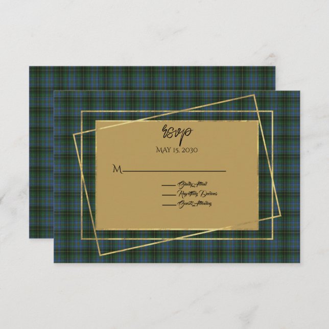 Cartão RSVP Casamento de Xadrez de MacInnis Tartan (Frente/Verso)