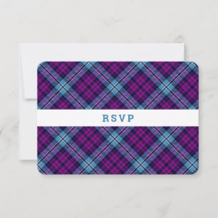 Cartão RSVP Casamento de Xadrezes de Tartan Escocês Roxo Azul