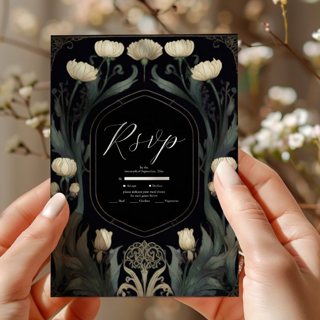 Cartão RSVP Casamento Decorativo de Arte Floral Europeia Nouve (Criador carregado)