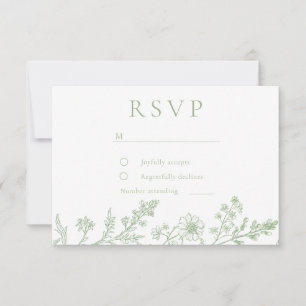 Cartão RSVP Casamento Desenho Linha Sage Lindo