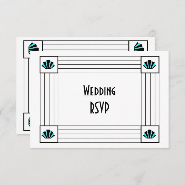 Cartão RSVP Casamento Design de Arte Azul (Frente/Verso)