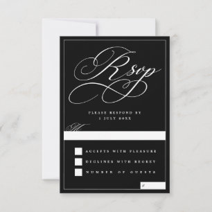 Cartão RSVP Casamento Dinheiro Antigo Script Preto Branco